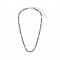 Lapis lazuli beads and tiger eye accents on the Motu Blue necklace