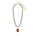 Motu Blue layered necklace set with lapis lazuli, tiger eye, wood and gold-tone details