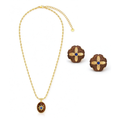 Motu Blue wood and lapis pendant necklace with matching stud earrings on a white background