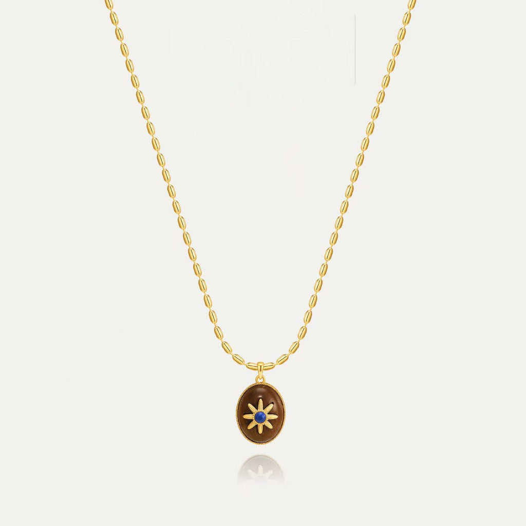 Motu Blue wood and lapis pendant necklace with Gold-Tone chain details