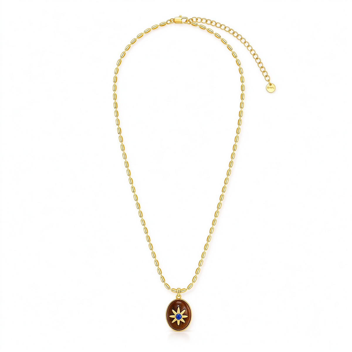 Motu Blue wood and lapis pendant necklace with Gold-Tone chain