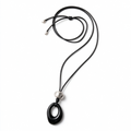 Openwork Black Onyx Cord Necklace with hand-brushed silver-tone bead