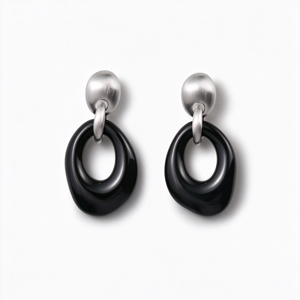 Openwork Black Onyx Drop Earrings with S925 silver posts