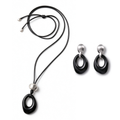 Openwork black onyx cord necklace and matching drop earrings jewelry set
