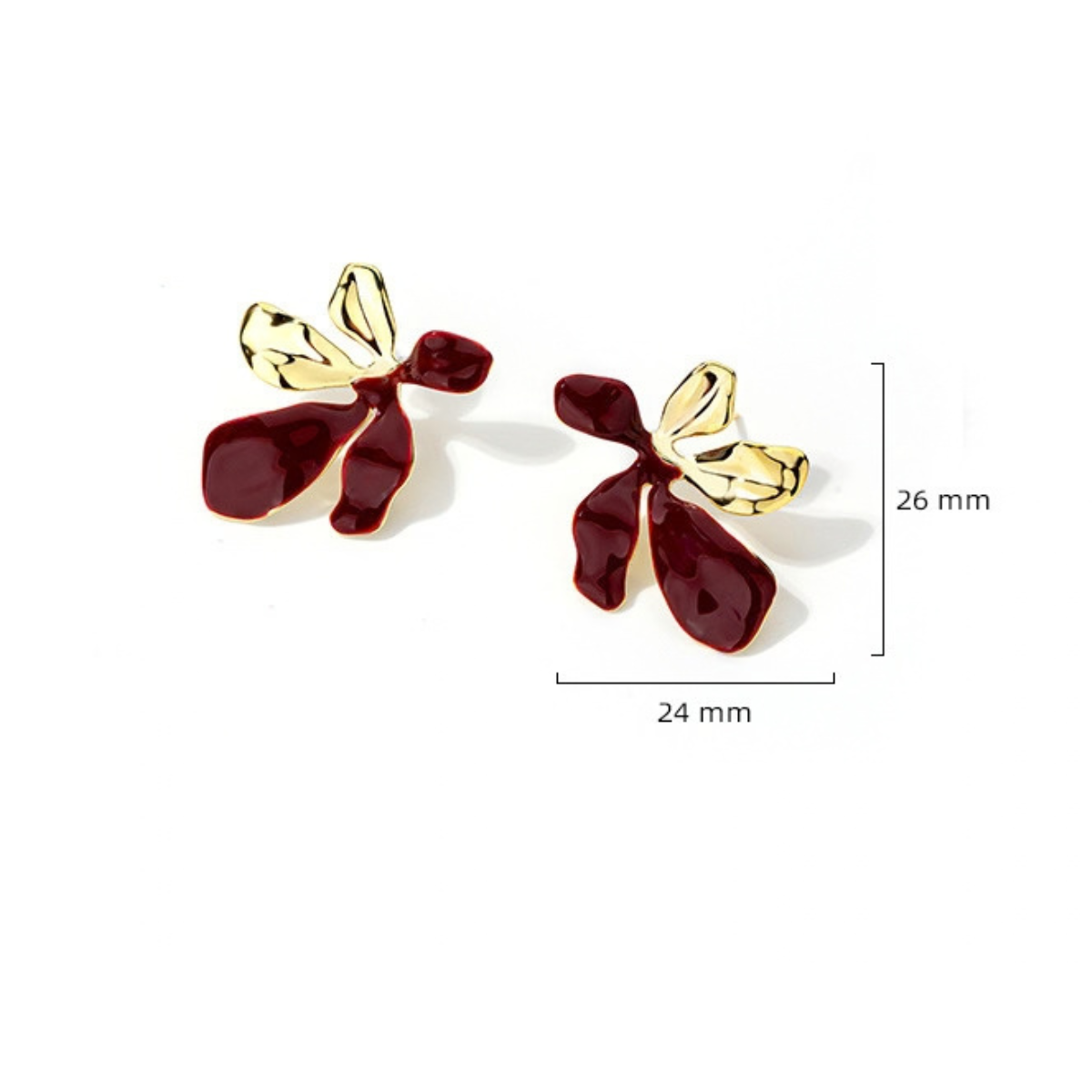 Petal Form Stud Earrings measuring approximately 26 × 24 mm