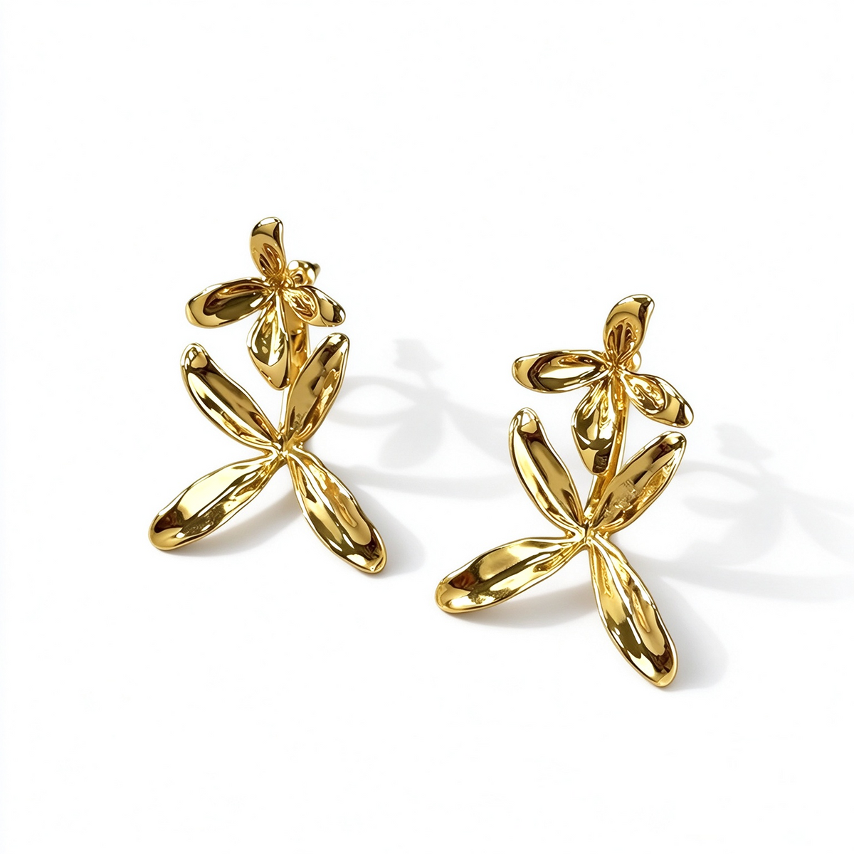 Sculptural Orchid stud earrings in 18K Gold-Tone finish