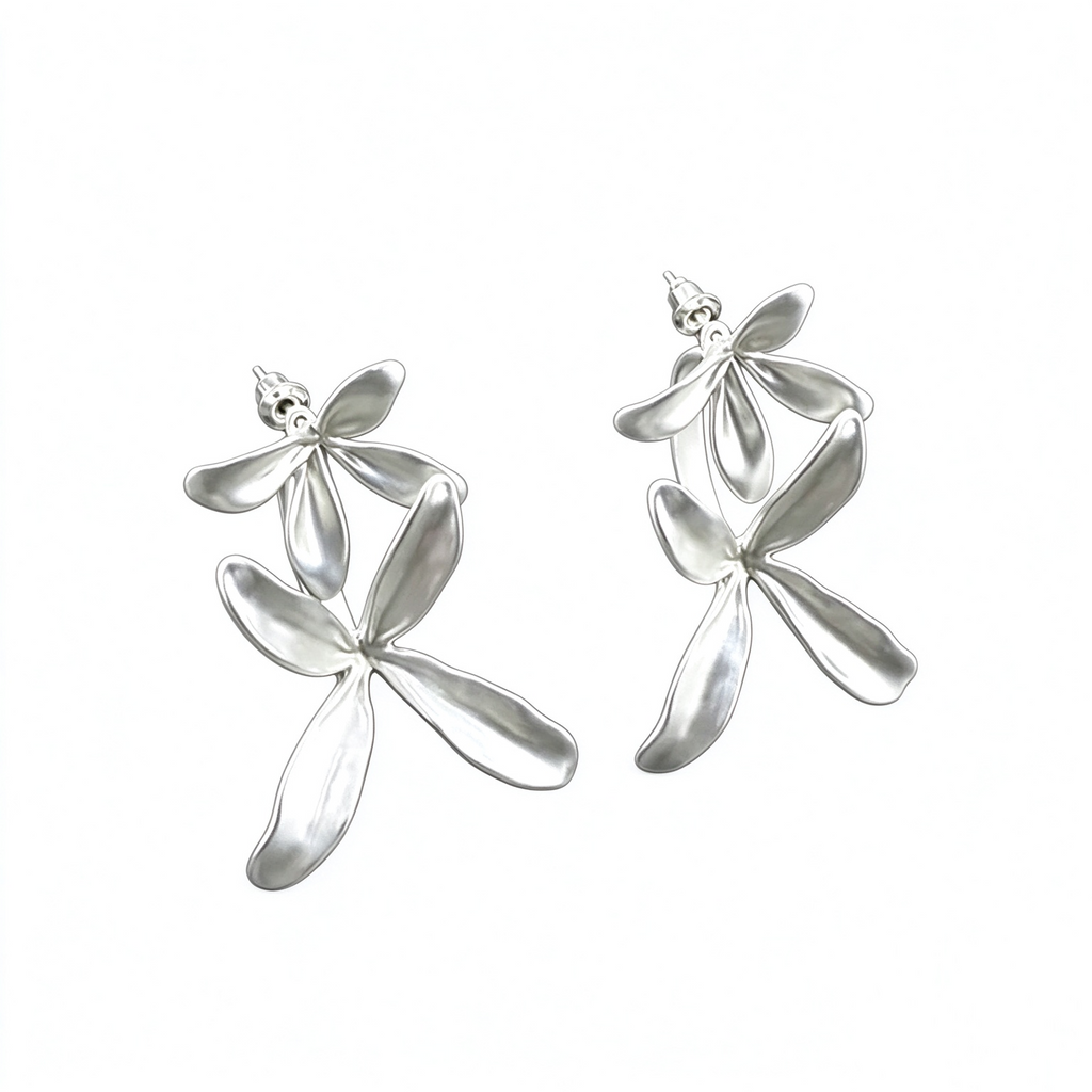 Sculptural Orchid stud earrings in Matte Silver-Tone