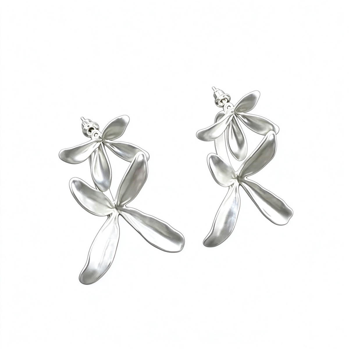 Sculptural Orchid stud earrings in Matte Silver-Tone