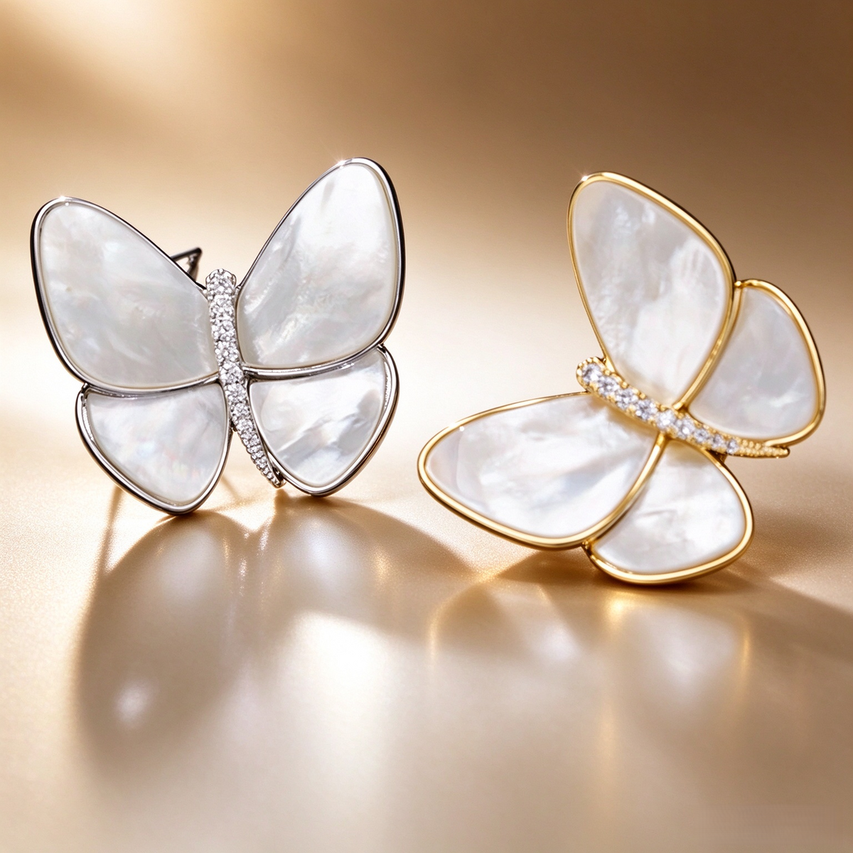 Gold-tone and silver-tone shell butterfly brooch styles