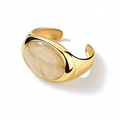 Smoky Quartz Open Cuff Bracelet with gold-tone brass