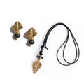 Swaying Palm gold-tone jewelry set with a lapis lazuli pendant necklace and caramel agate stud earrings