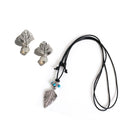 Swaying Palm silver-tone jewelry set with a turquoise pendant necklace and gray agate stud earrings