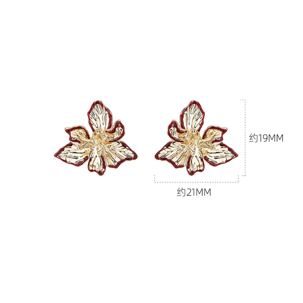 Textured Iris Flower Stud Earrings measuring approximately 21 by 19 mm