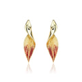Textured red leaf stud earrings in gold-tone by Troveform