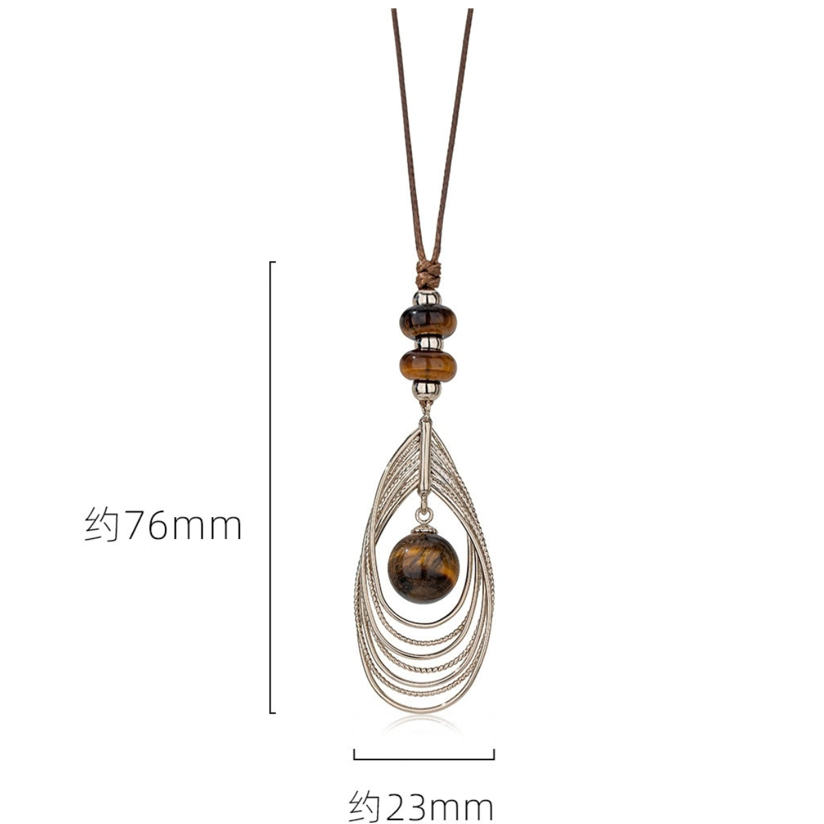 Tiger eye pendant necklace showing approximately 76 by 23 mm pendant size