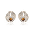 Tiger eye sculptural stud earrings in silver tone