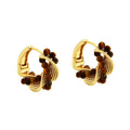 Gold-tone twisted hoop earrings with faceted tiger eye beads