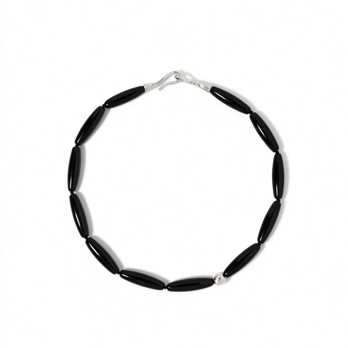 Vessel Black Onyx collar necklace with silver-tone details