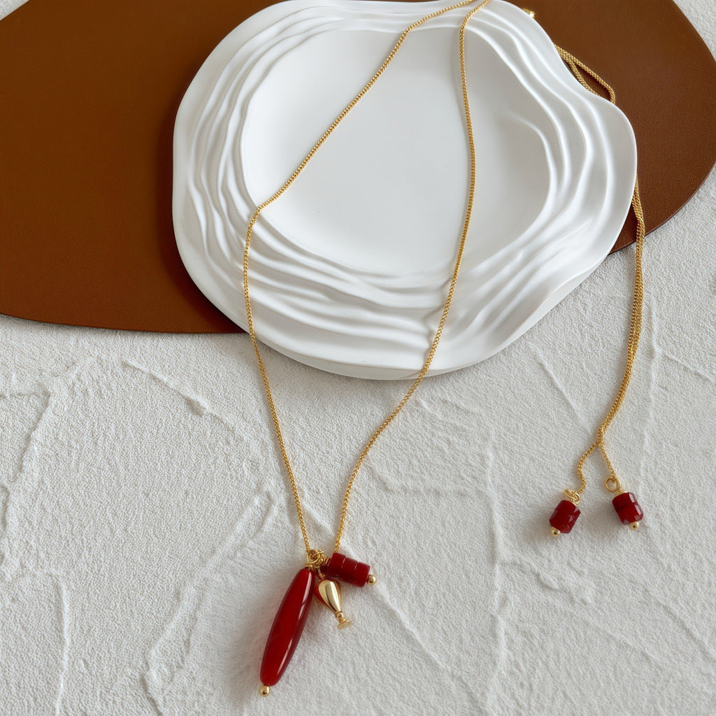 Vessel Red Agate long necklace styled