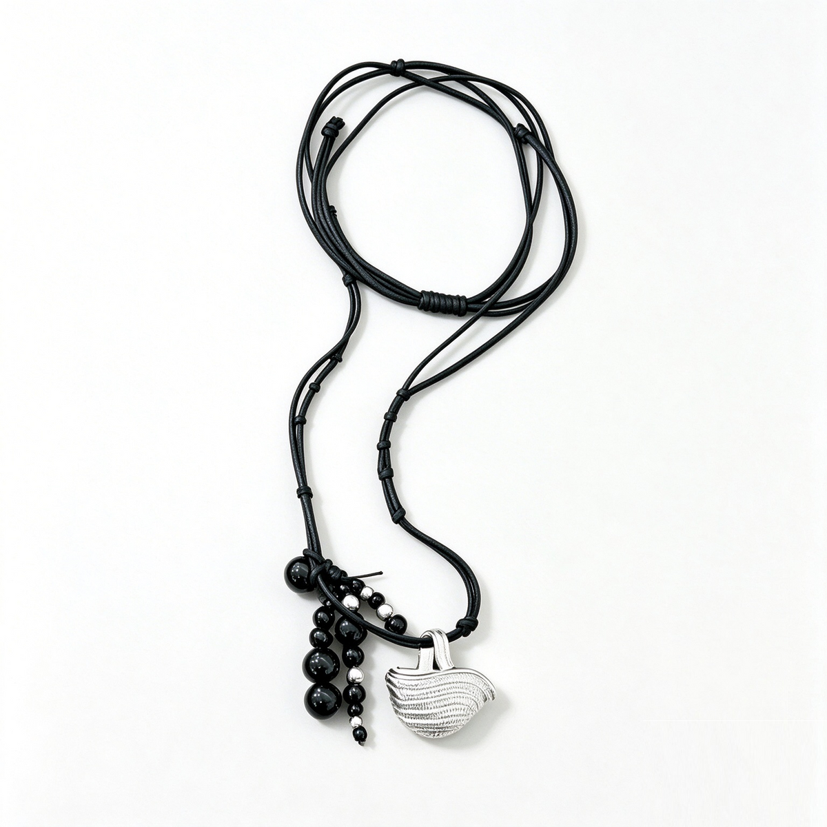 Woven Basket Stone Pendant Necklace in Black Onyx